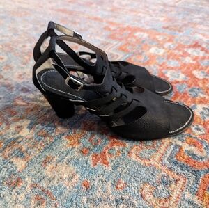 AGL Attilio Giusti Leombruni 40/US 10 Black Leather Heeled Strappy Cage Sandals